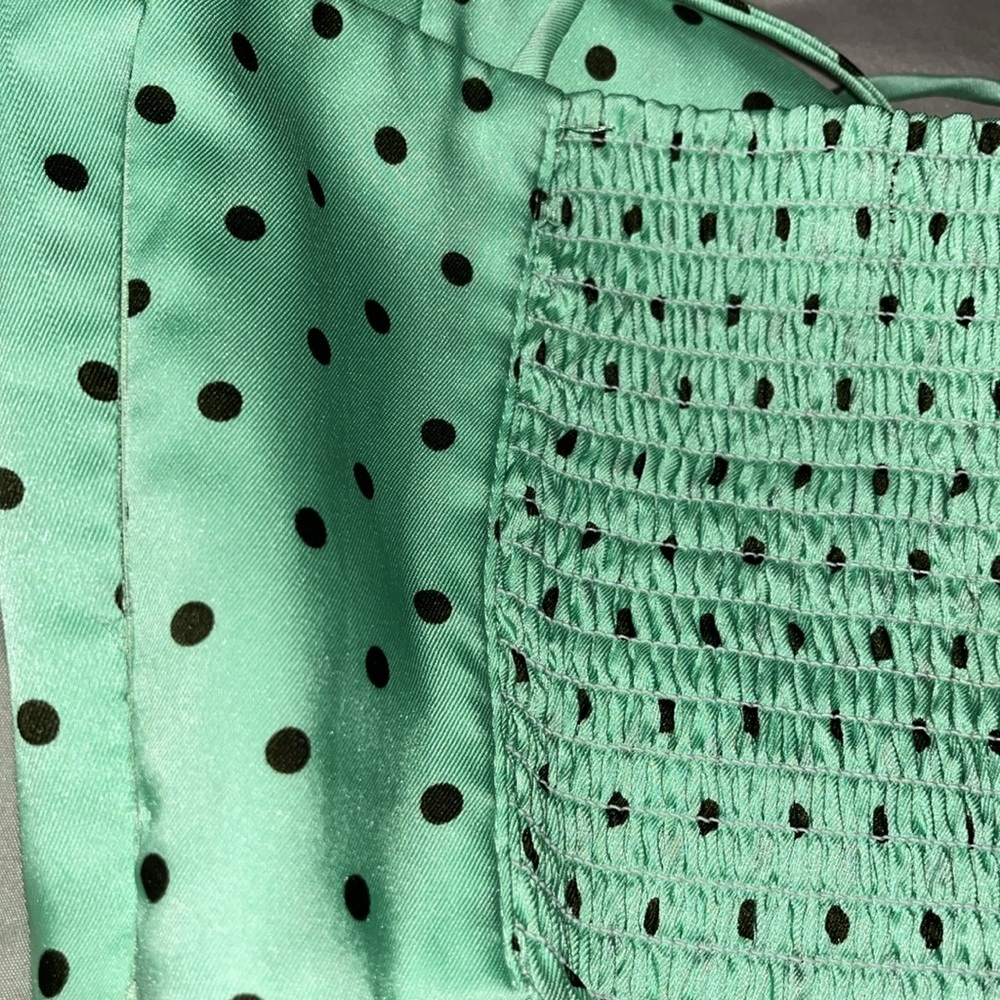 Zara NWOT Polka Dot Mint Green Smocked Tie Crop Top M - Picture 9 of 9